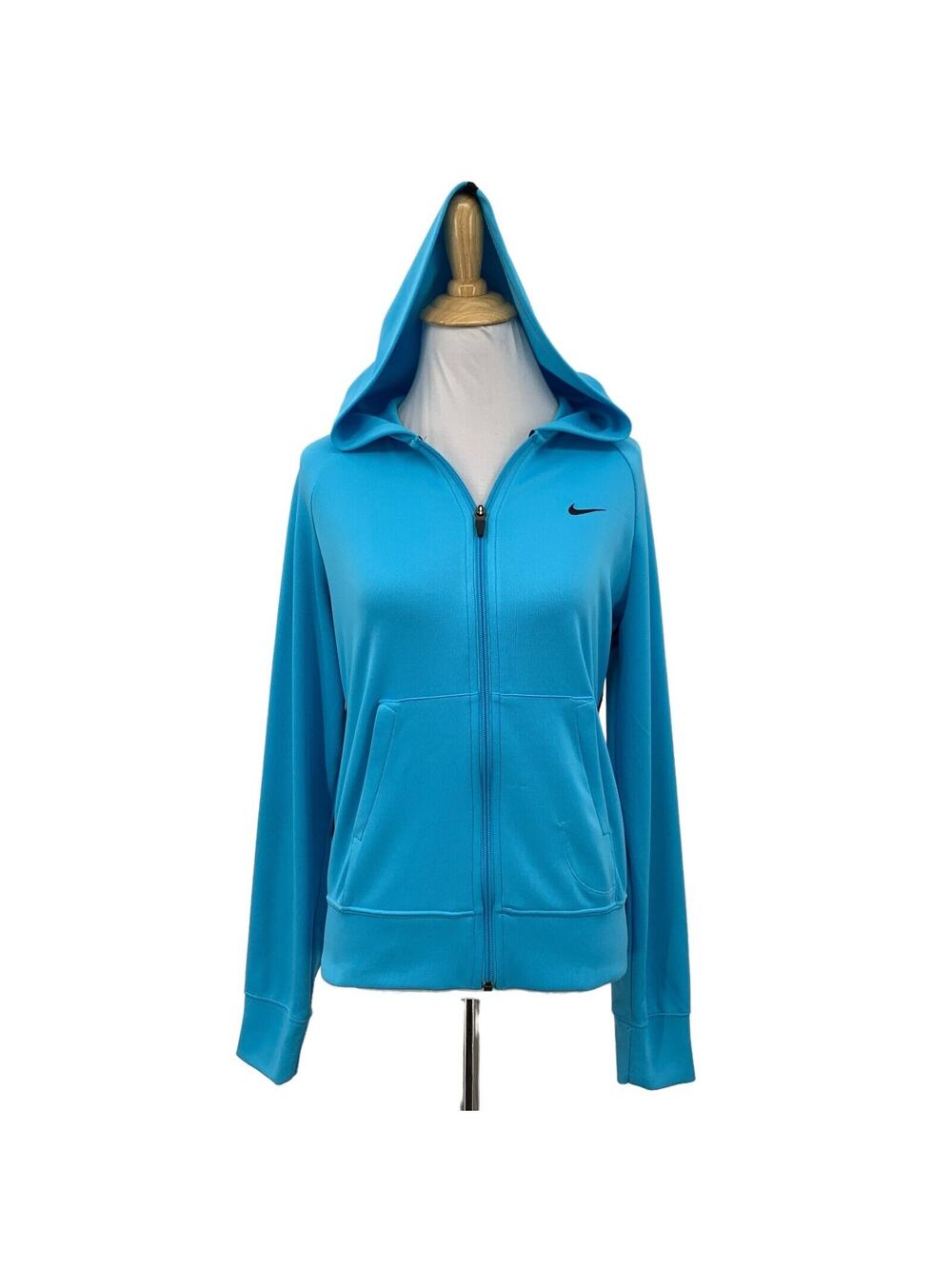 Nike Jacket Womens S Small Peacock Full Zip FIT Dry Hooded Raglan Sleeves Pocket